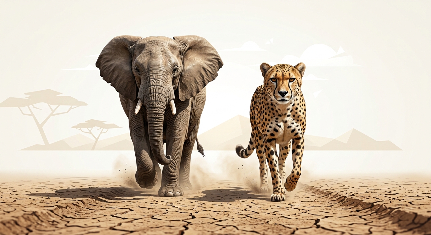 Elefant und Gepard in der Savanne